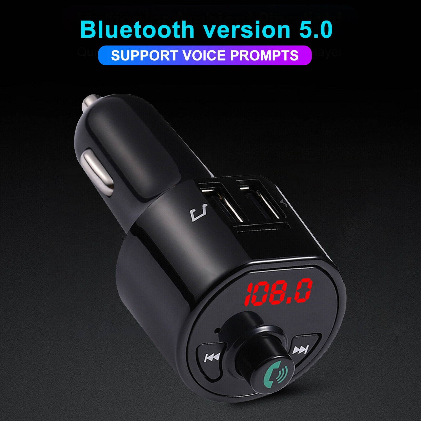 Wireless Bluetooth 5.0 Car FM Transmitter Music AUX Radio LED 2 USB Charging Kit