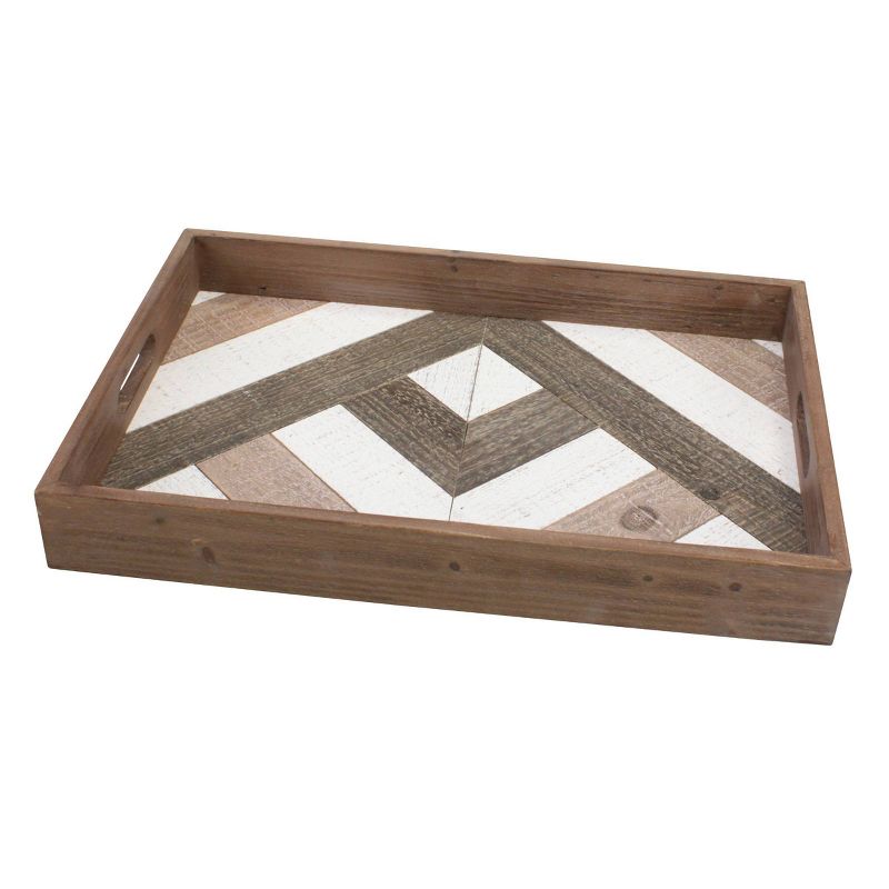 Geometric Wooden Serving Tray Brown - Stonebriar Collection