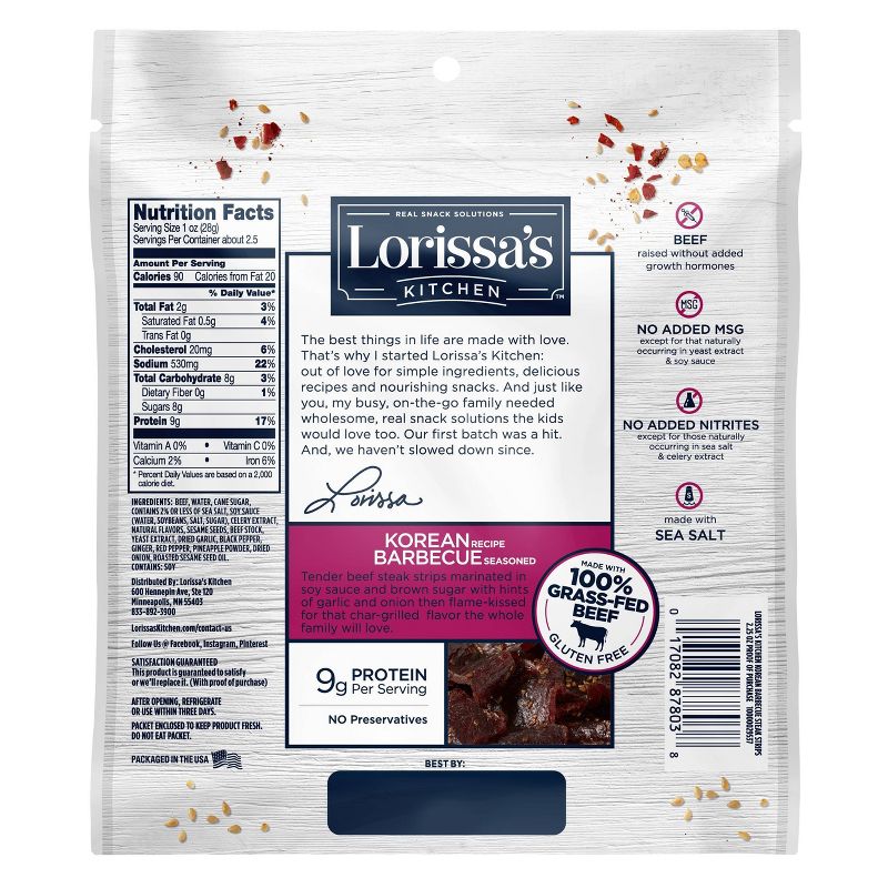 Lorissa's Kitchen Korean Barbecue Beef Steak Strips Jerky - 2.25oz