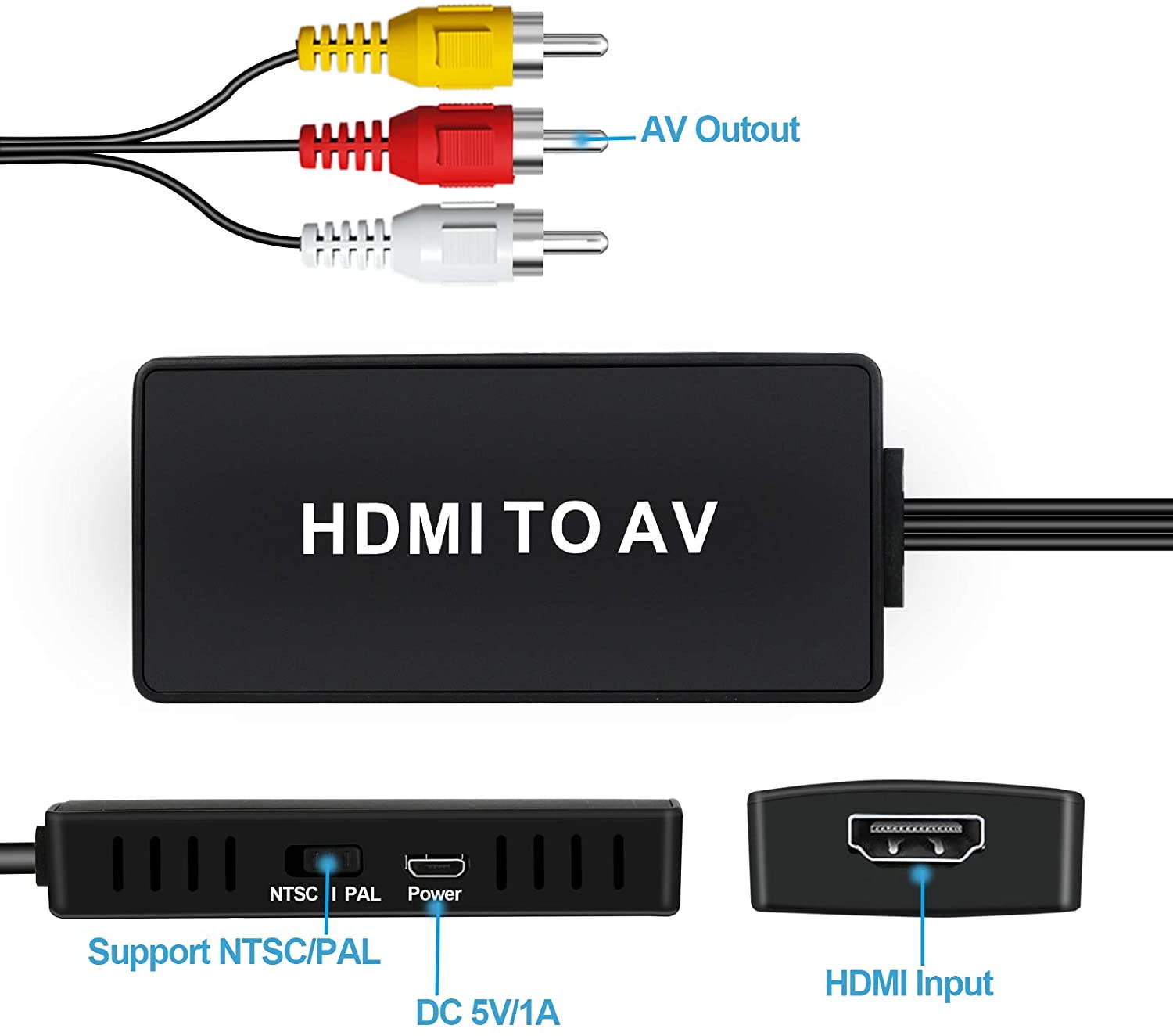 DIGITNOW HDMI to RCA Converter, HDMI to AV Composite Video Audio Converter Adapter, Supports PAL/NTSC for PS One, PS2, PS3, Nintendo 64, STB, VHS, VCR, Blue-Ray DVD Players Projector