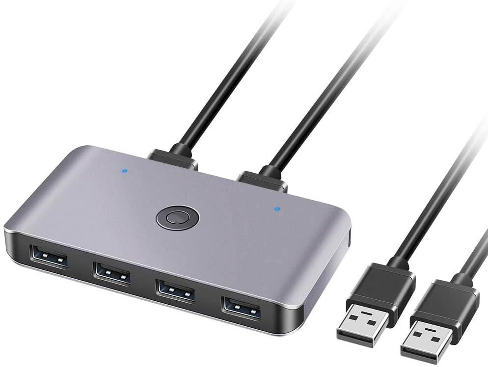 Rocketek USB Switch, USB Sharing Switch for 2 Computers Sharing 4 USB 2.0 Ports, KVM Switches for PCs with One-Button Swapping and 2 Pack USB Cable