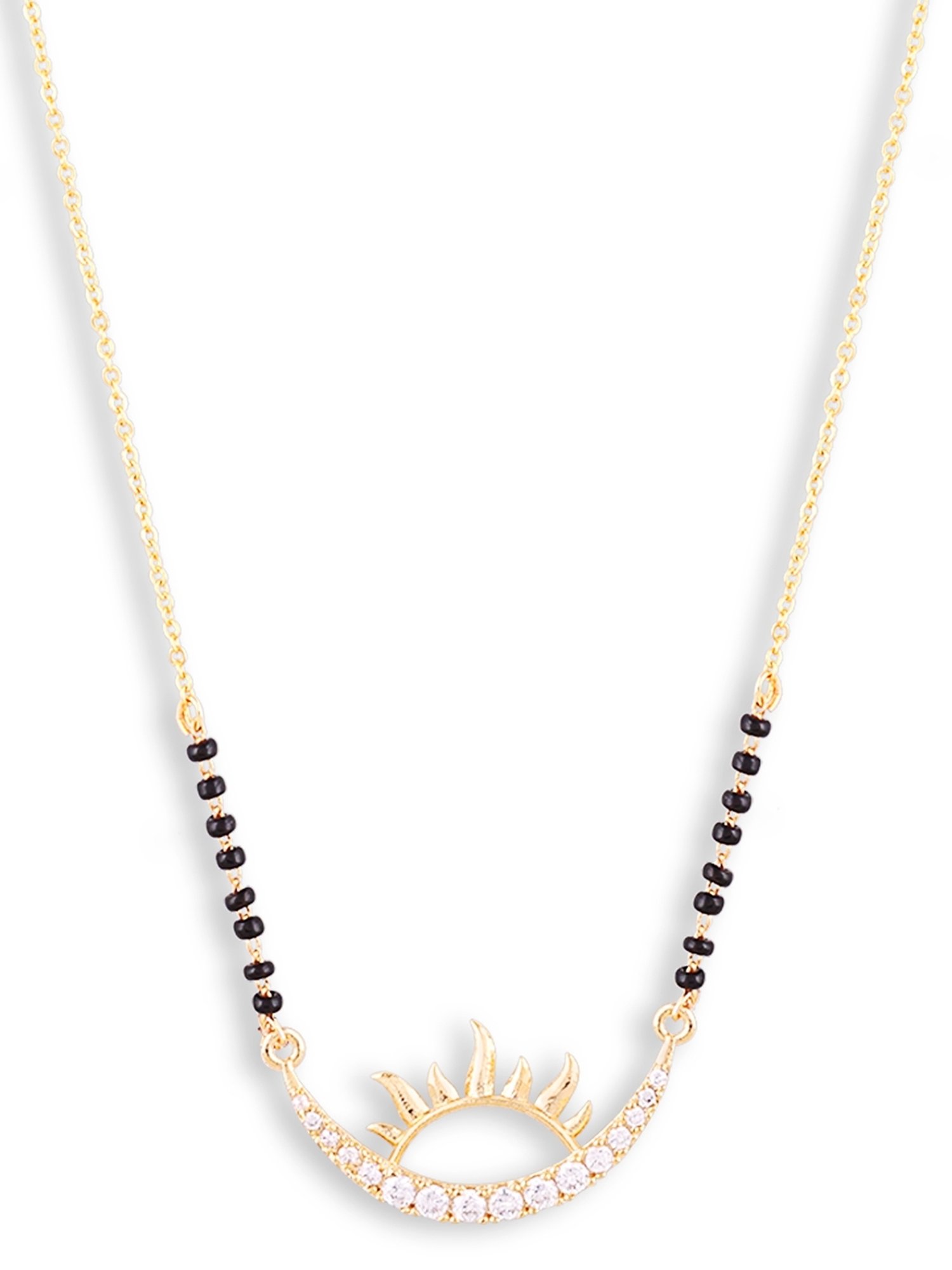 Abdesigns Gold-Plated Black Beaded American Diamond Mangalsutra