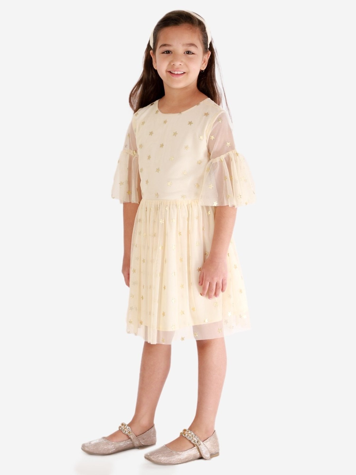 KidsDew Beige Embellished Casual Dress