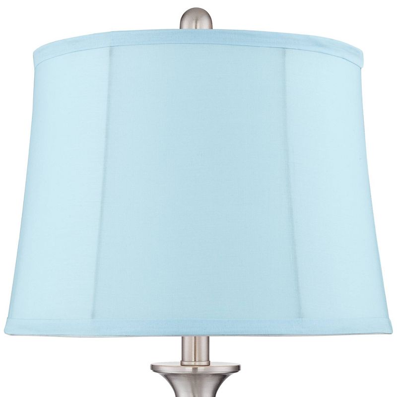 Regency Hill Blair Brushed Nickel Metal Blue Softback Table Lamps Set of 2