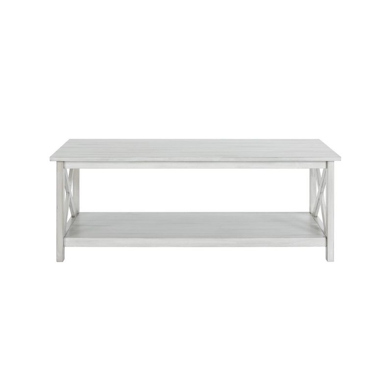 1 Open Shelf Wooden Coffee Table with X Shaped Accents White - Benzara