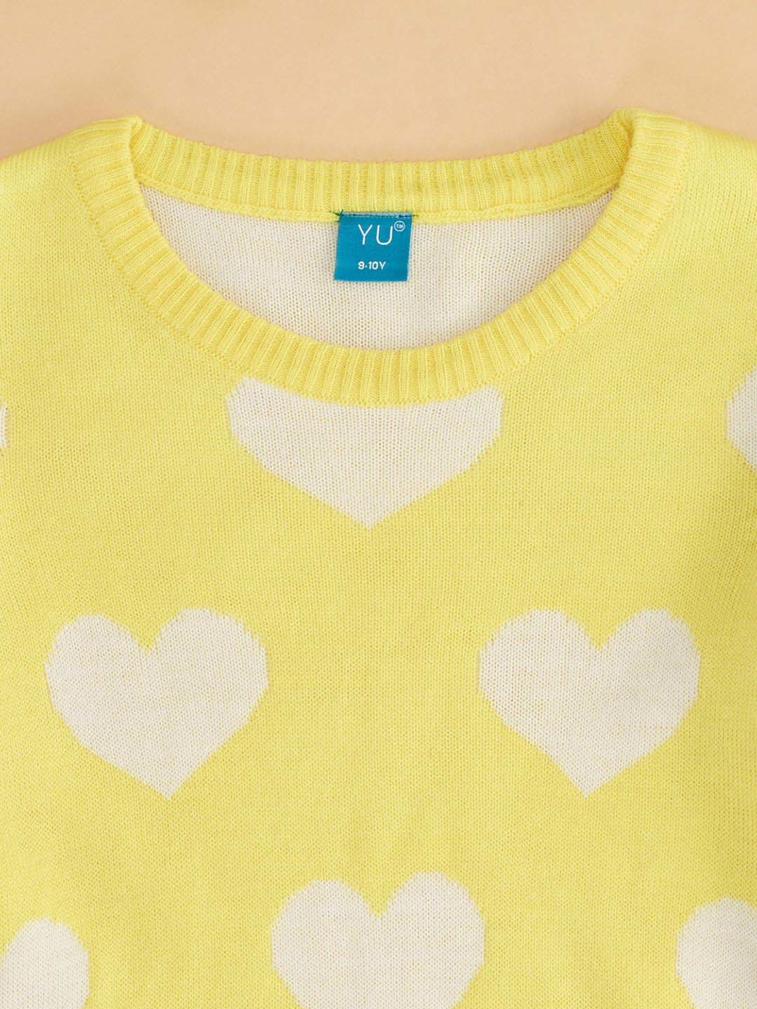 YU by Pantaloons Kids Yellow & White Printed Full Sleeves Sweater