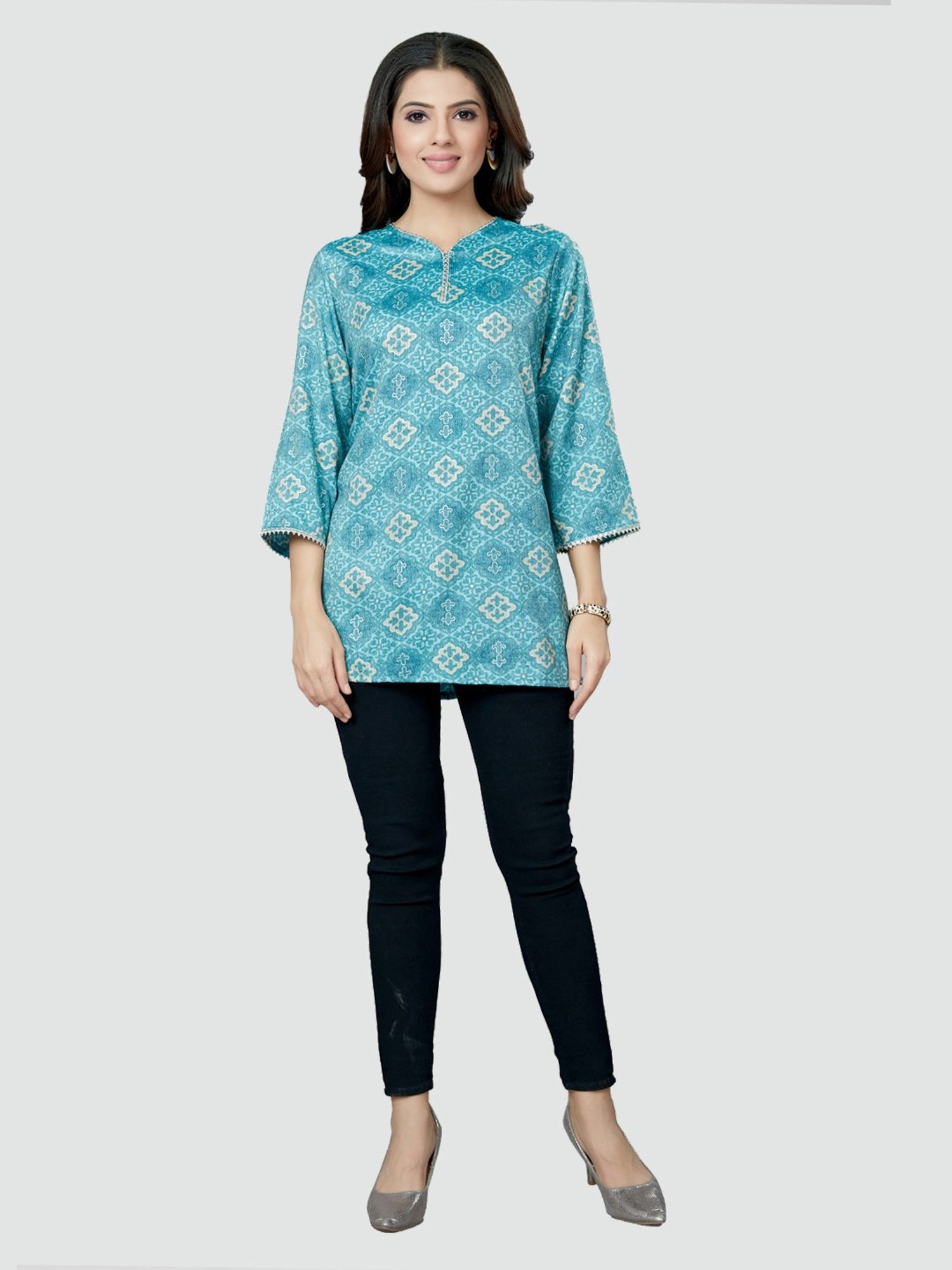 Saree Swarg Blue Printed Tunic