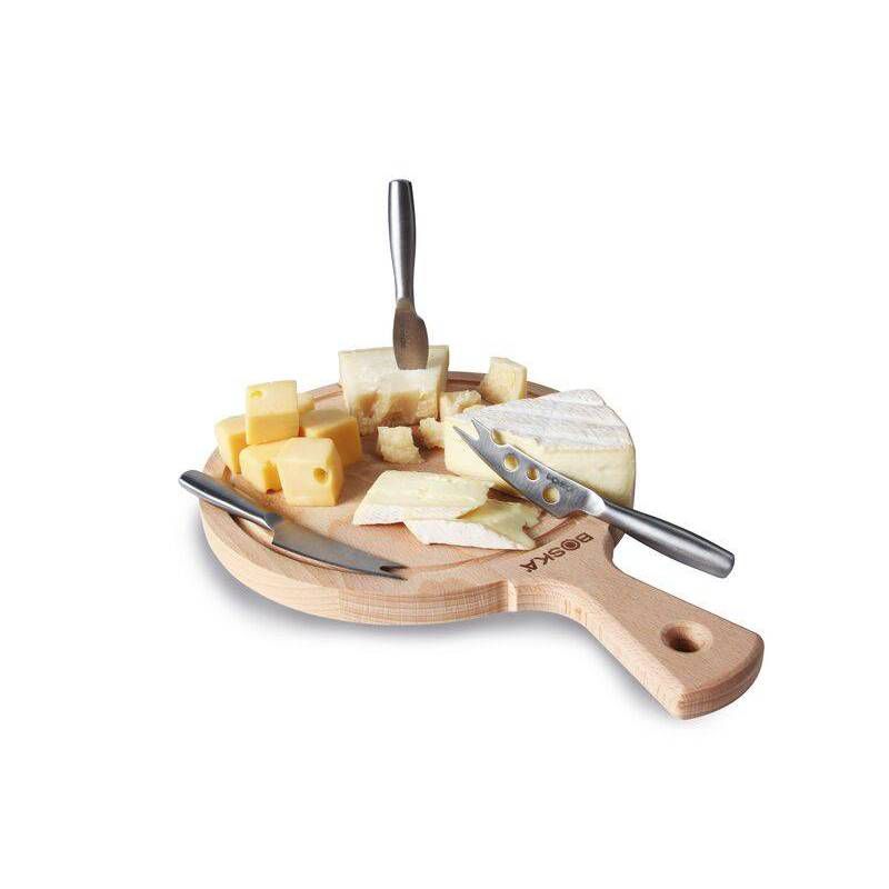 Boska 4pc Set of Stainless Steel Cheese Knives & Beechwood Cheese Board Set