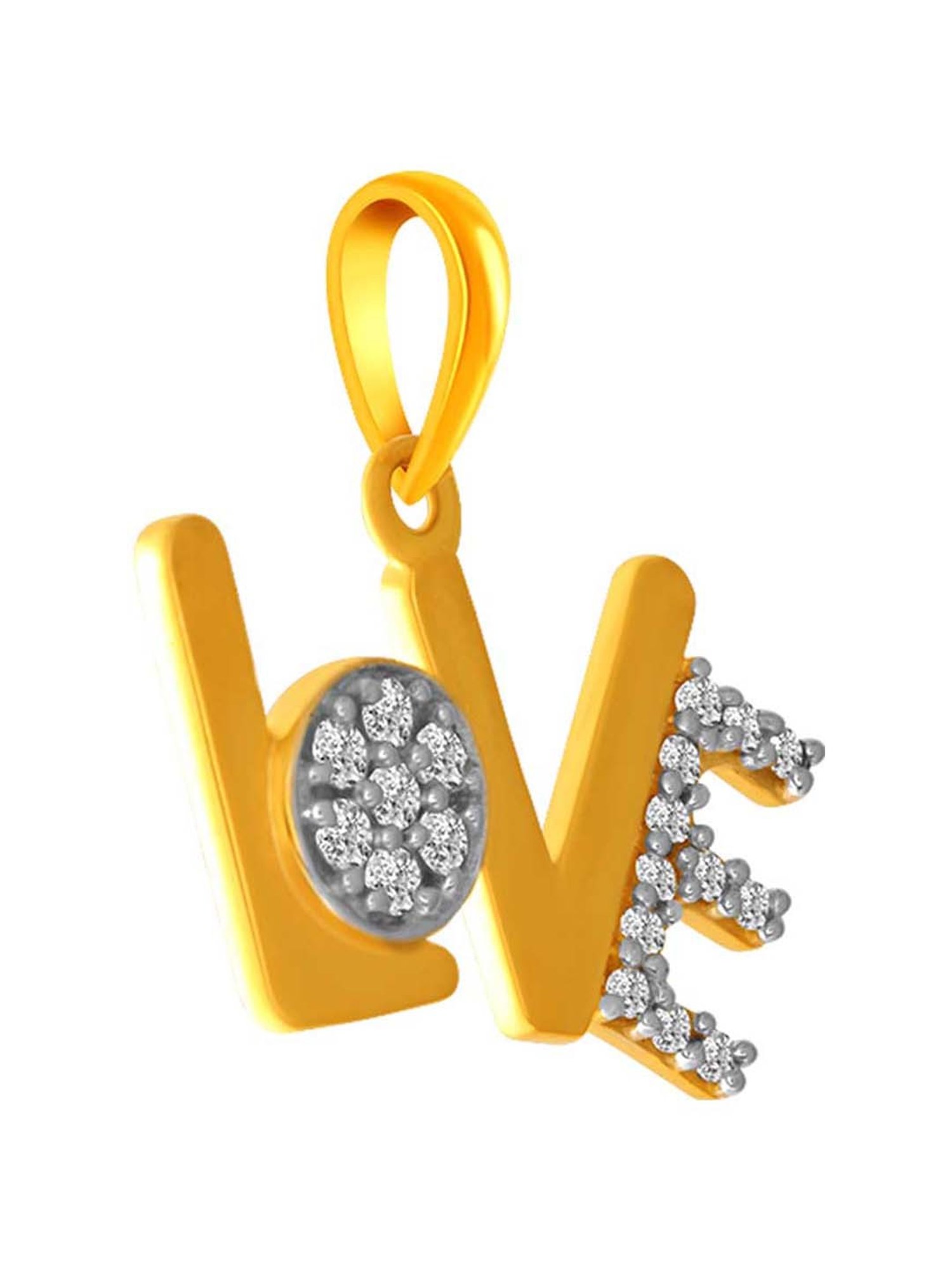 P.C. Chandra Jewellers 14k Yellow Gold Studded 'LOVE' Pendant for Women & Girls