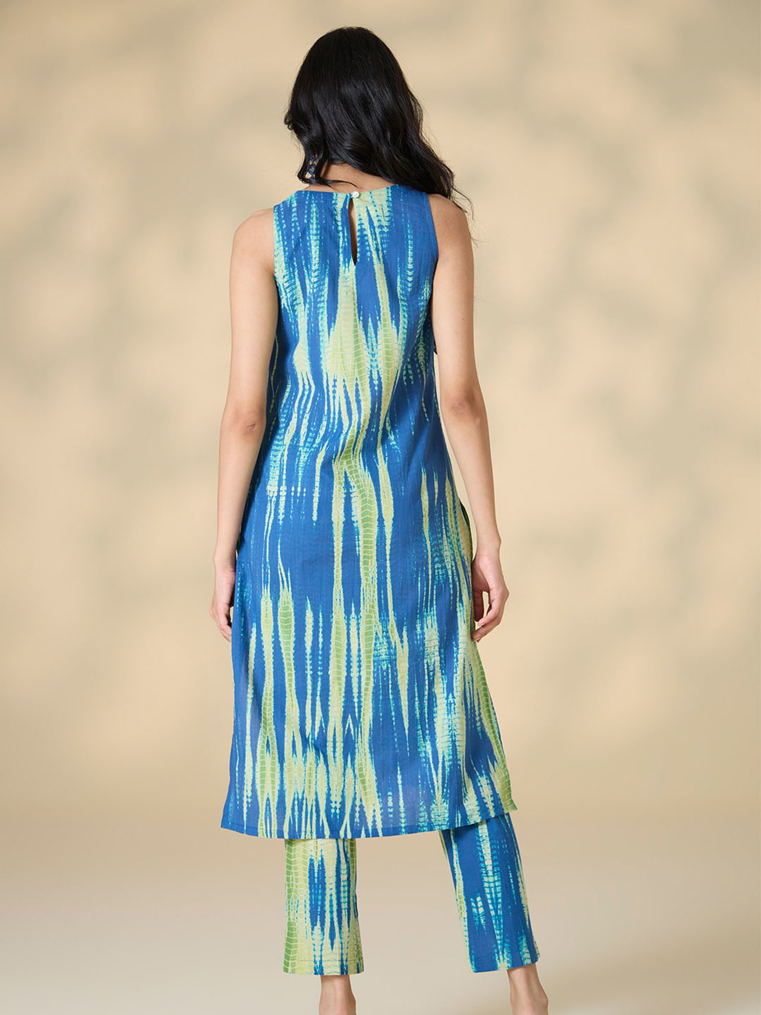 Okhai Blue & Green Cotton Tie-Dye Kurta Pant Set