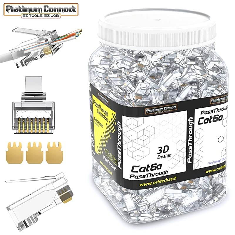CAT6 Passthrough Connectors (50 PCS),Gold Plated 3 Micron 3u, High Performance 3 Prong Pins (CAT6/50 PCS)