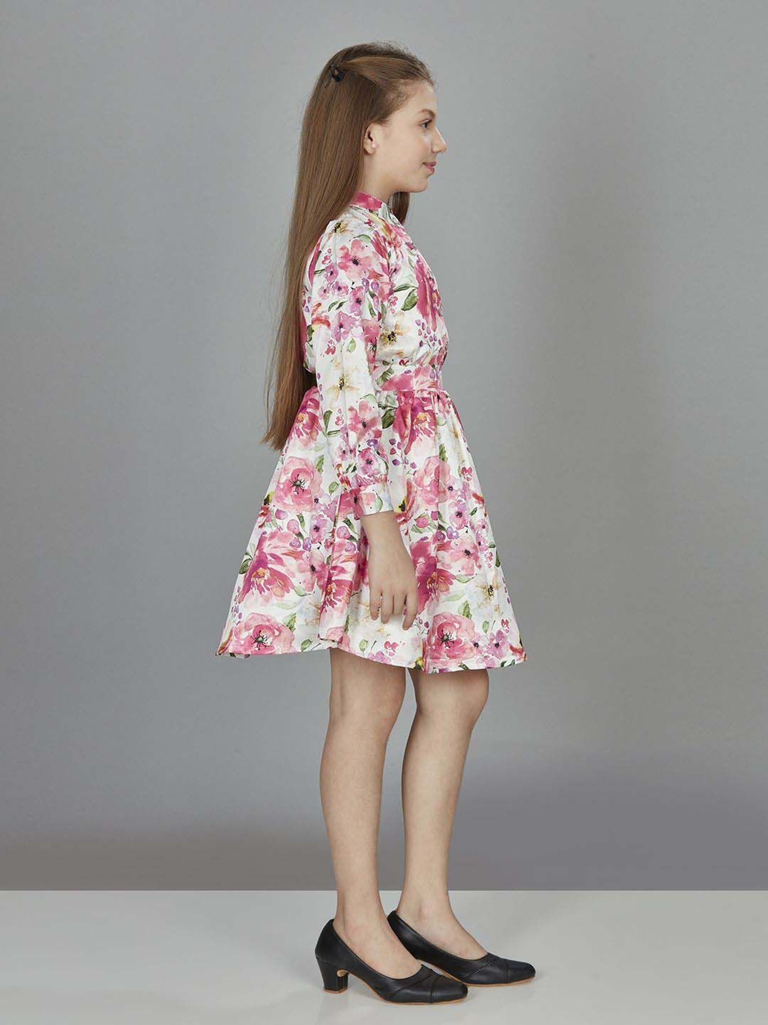 Peppermint Girls Pink Printed Full Sleeves Dress