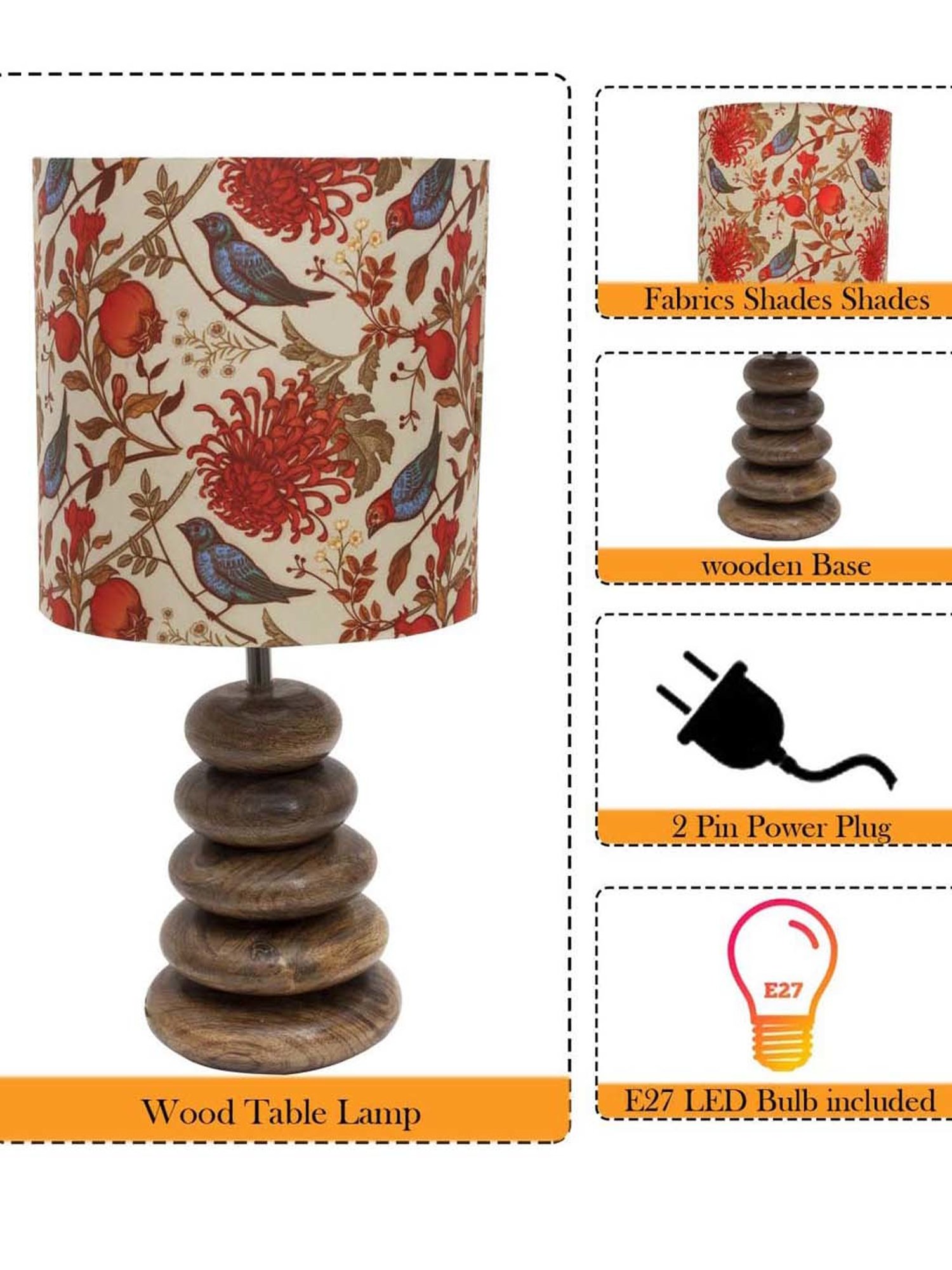 Homesake Beige & Brown Wood Bedside Desk Nightstand Table Lamp