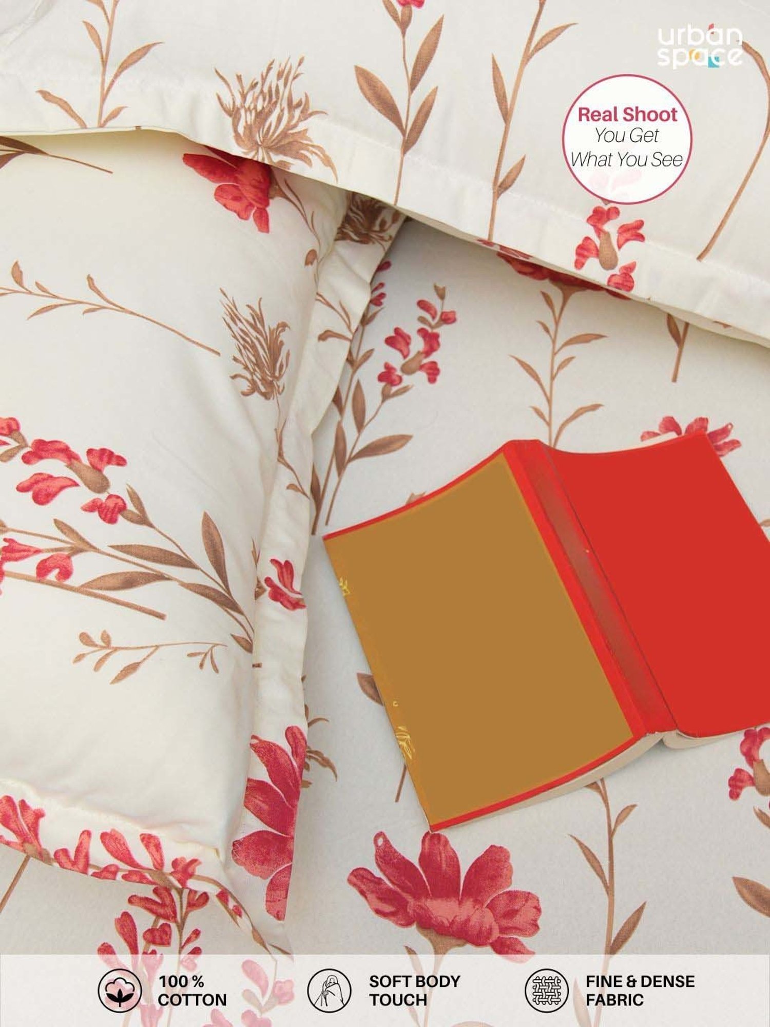 Urban Space Pomegranate Pink Cotton 200 TC Double Bedsheet with 2 Pillow Covers