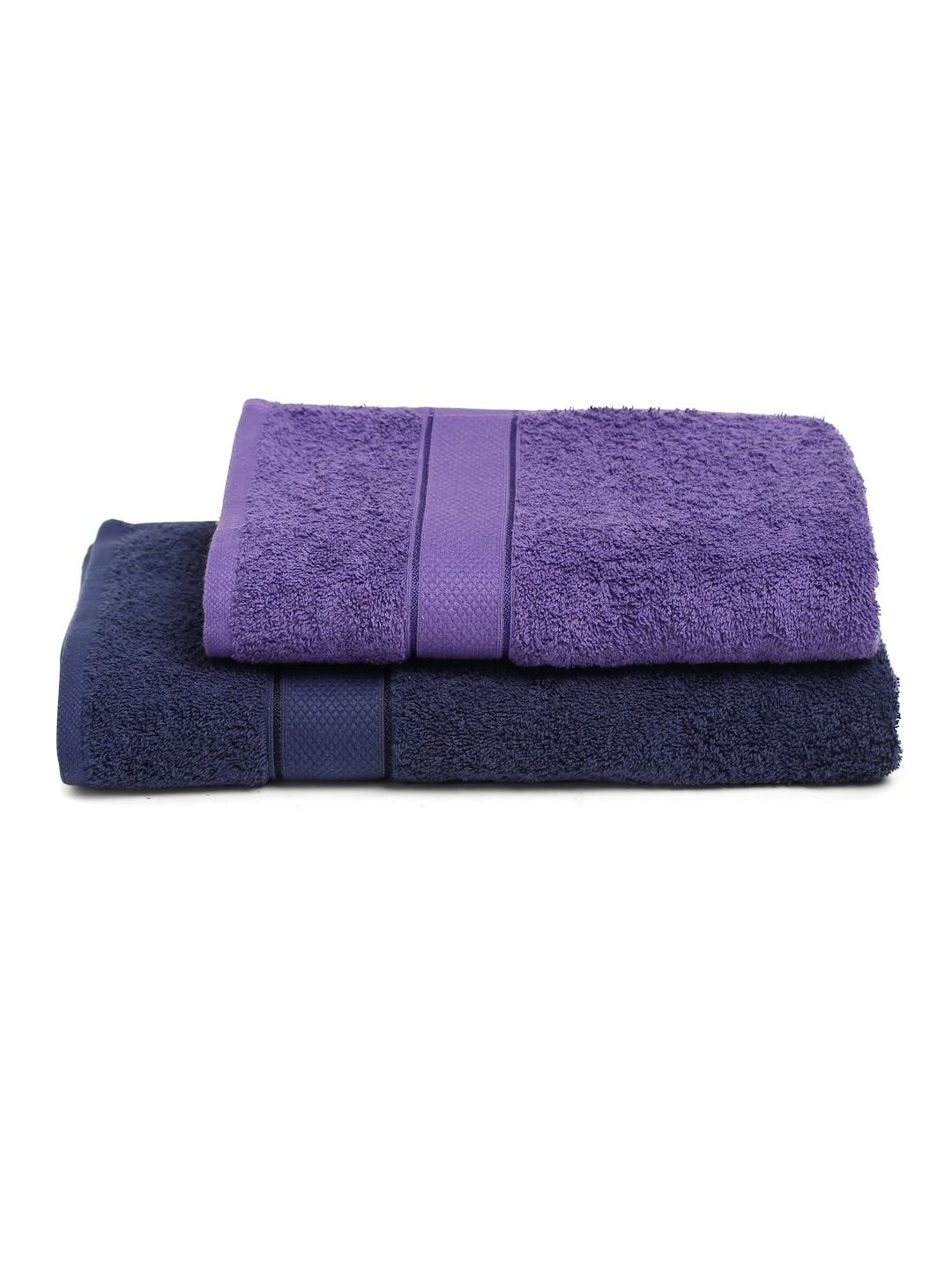 Creeva Navy & Violet 525 GSM Cotton Bath Towel Set of 2