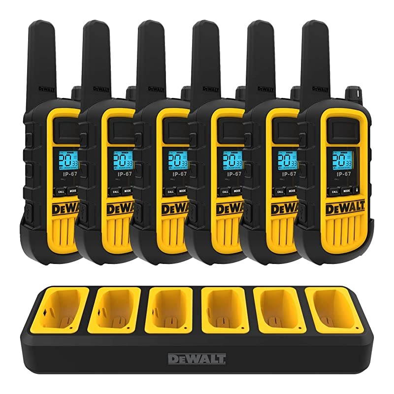 DXFRS800 2 Watt Heavy Duty Walkie Talkies - Waterproof, Shock Resistant, Long Range & Rechargeable Two-Way Radio with VOX (6 Pack w/ Gang Charger) (DXFRS800-BCH6)