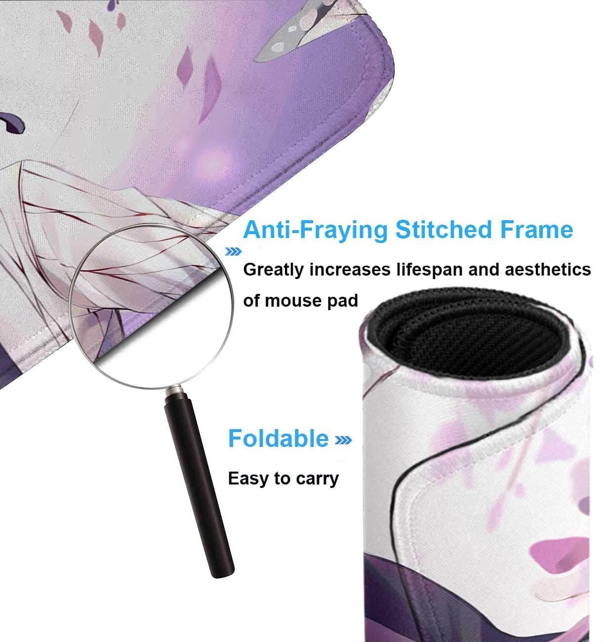 Mouse Pad Anime Demon Slayer Shinobu Kocho Katana Insect Pillar Kimetsu,Laptop Desk Pad,Mousepad with Stitched Edge Frame & Non-Slip Rubber Base,Computer Keyboard and Mice Pads Mouse Mat 29.5x15.7