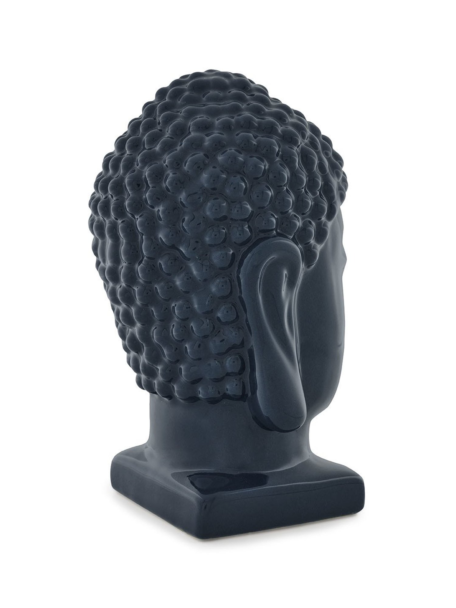 Pure Home and Living Dark Blue Ceramic Buddha Head With Base Sculpture