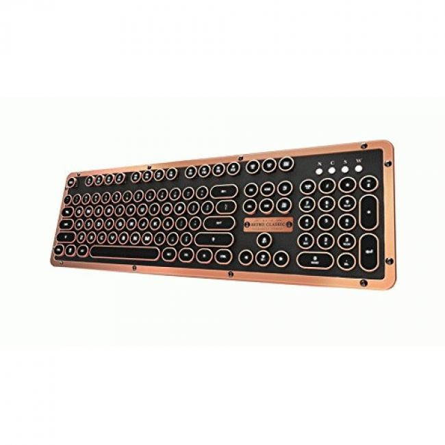 azio retro classic bluetooth artisan  luxury vintage backlit mechanical keyboard, black/copper mkretrolbt03us