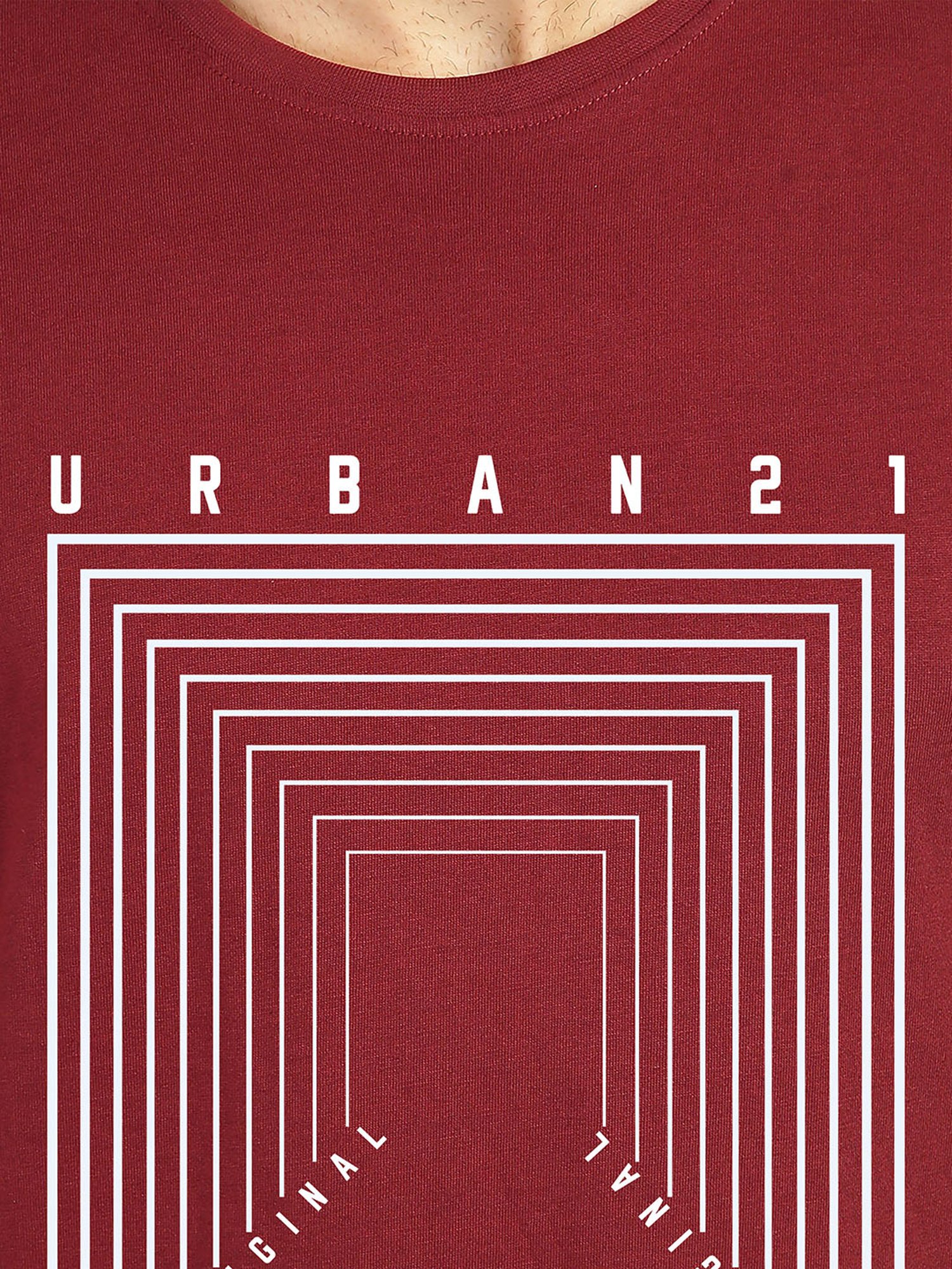 BLACK RADIO Maroon Slim Fit Printed Cotton Crew T-Shirt