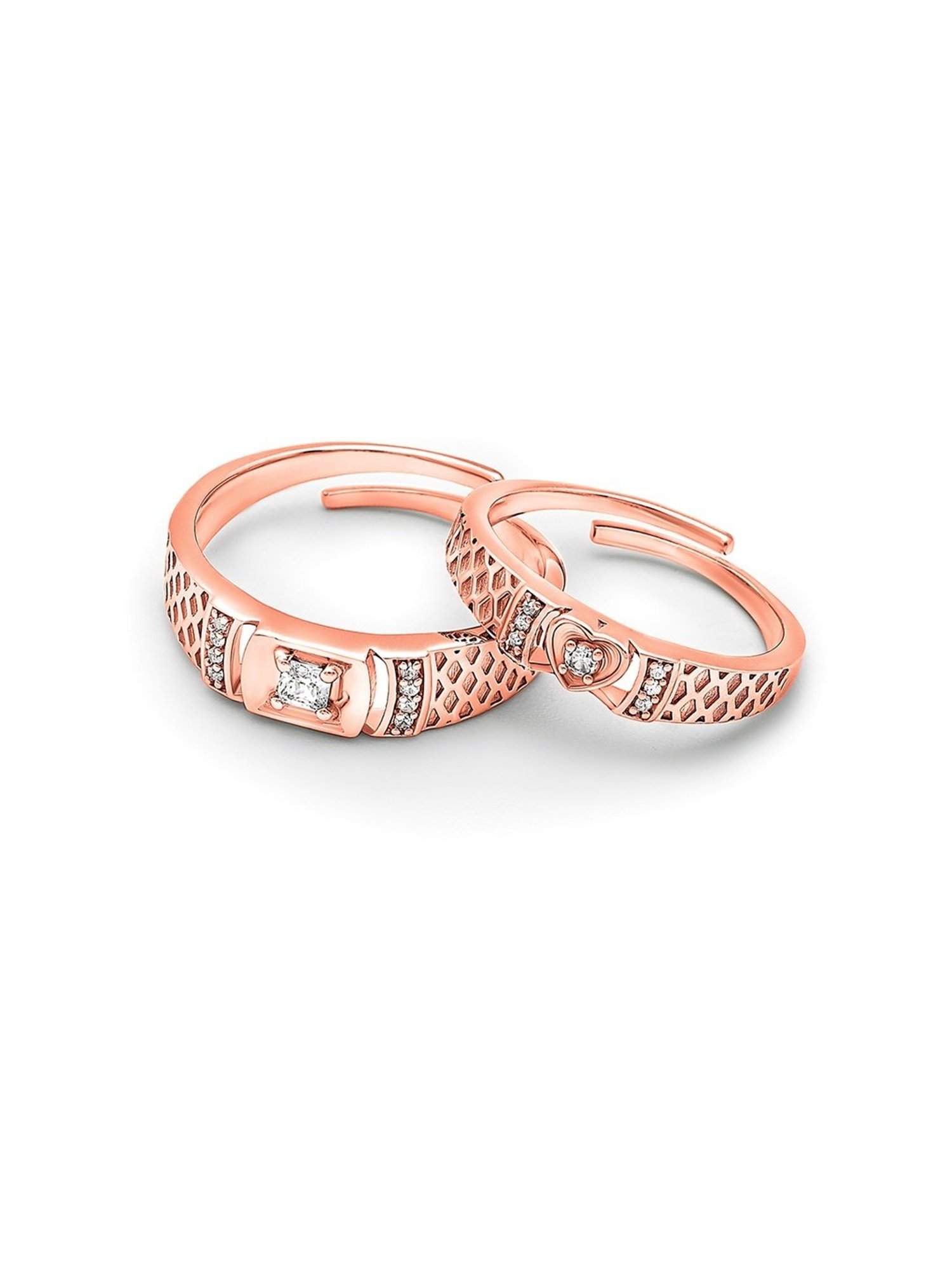 Silberry 92.5 Sterling Silver Rose Gold Embrace Couple Rings