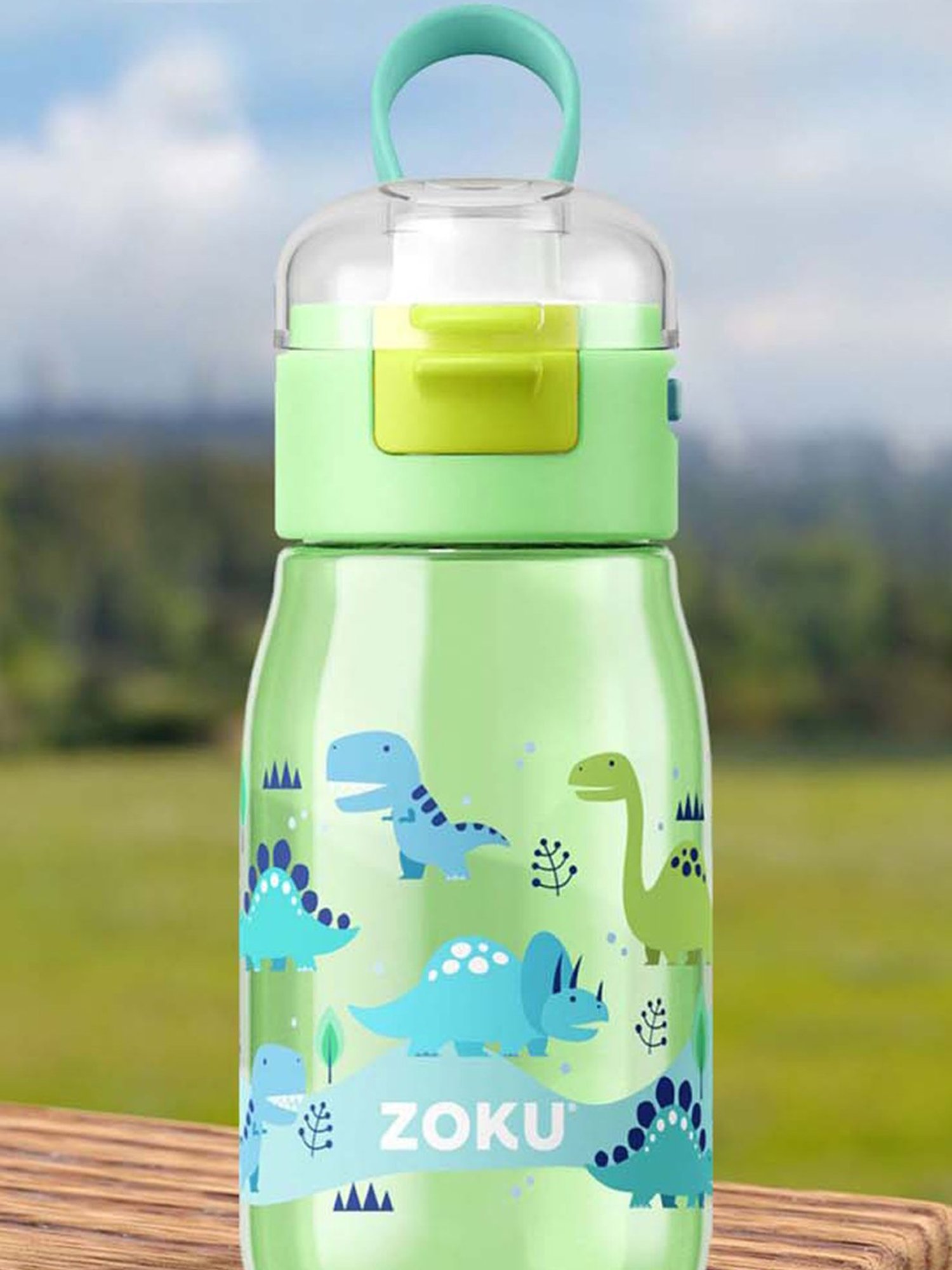 Zoku Green Plastic Dino Kids Flip Gulp Bottle (0.475 L)