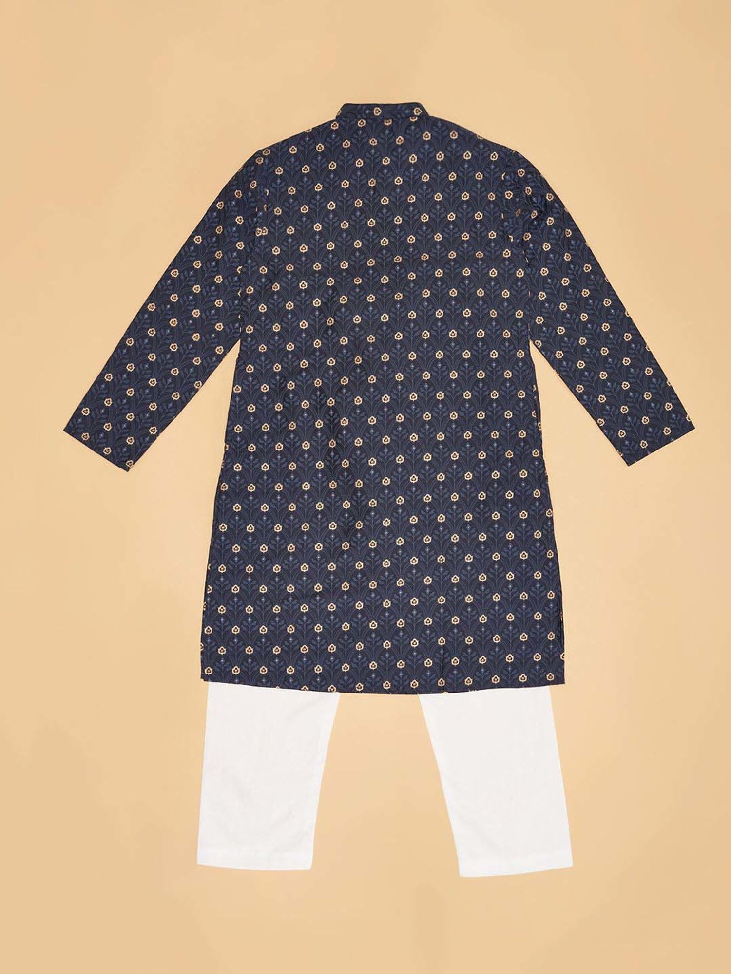 Indus Route by Pantaloons Boys Midnight Navy Printed Full Sleeves Kurta Sets