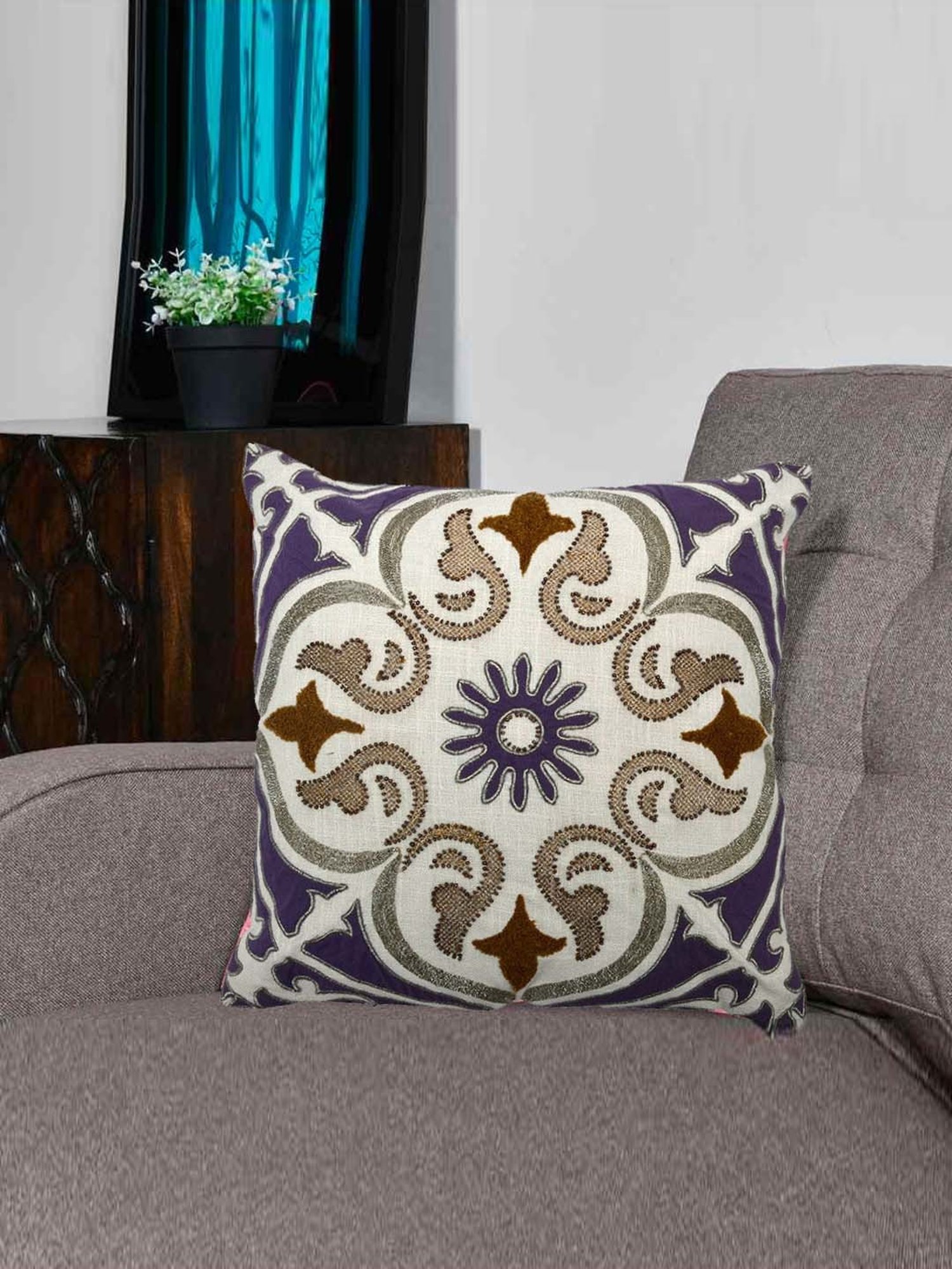 @home Nilkamal Lavender Cotton Cushion Cover