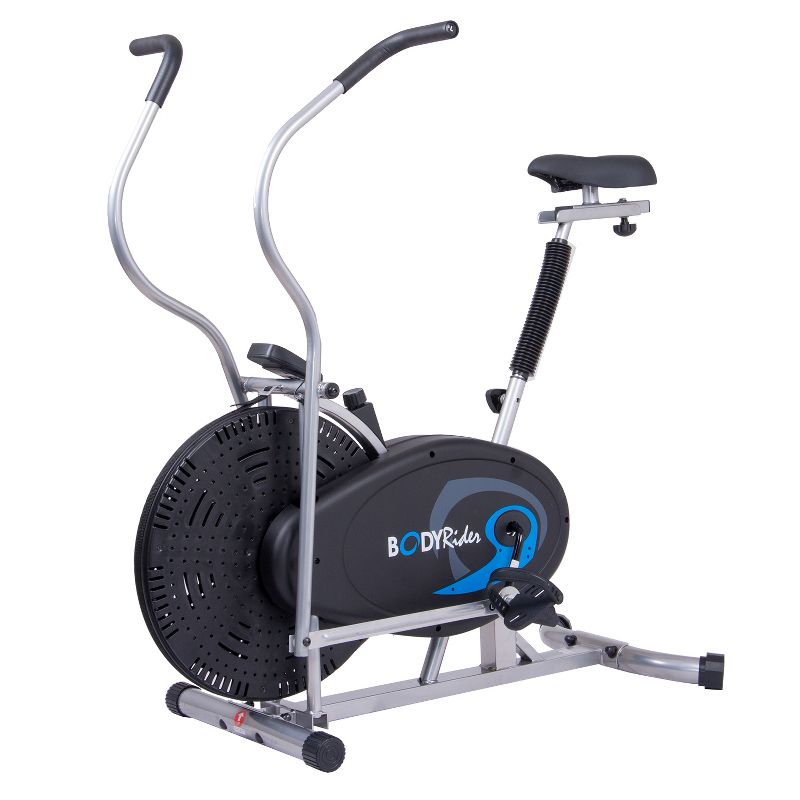 Body Flex Sports Body Rider BRF700 Stationary Full Body Cardio Exercise Upright Fan Bike with Dual Action Handlebars and Adjustable Seat