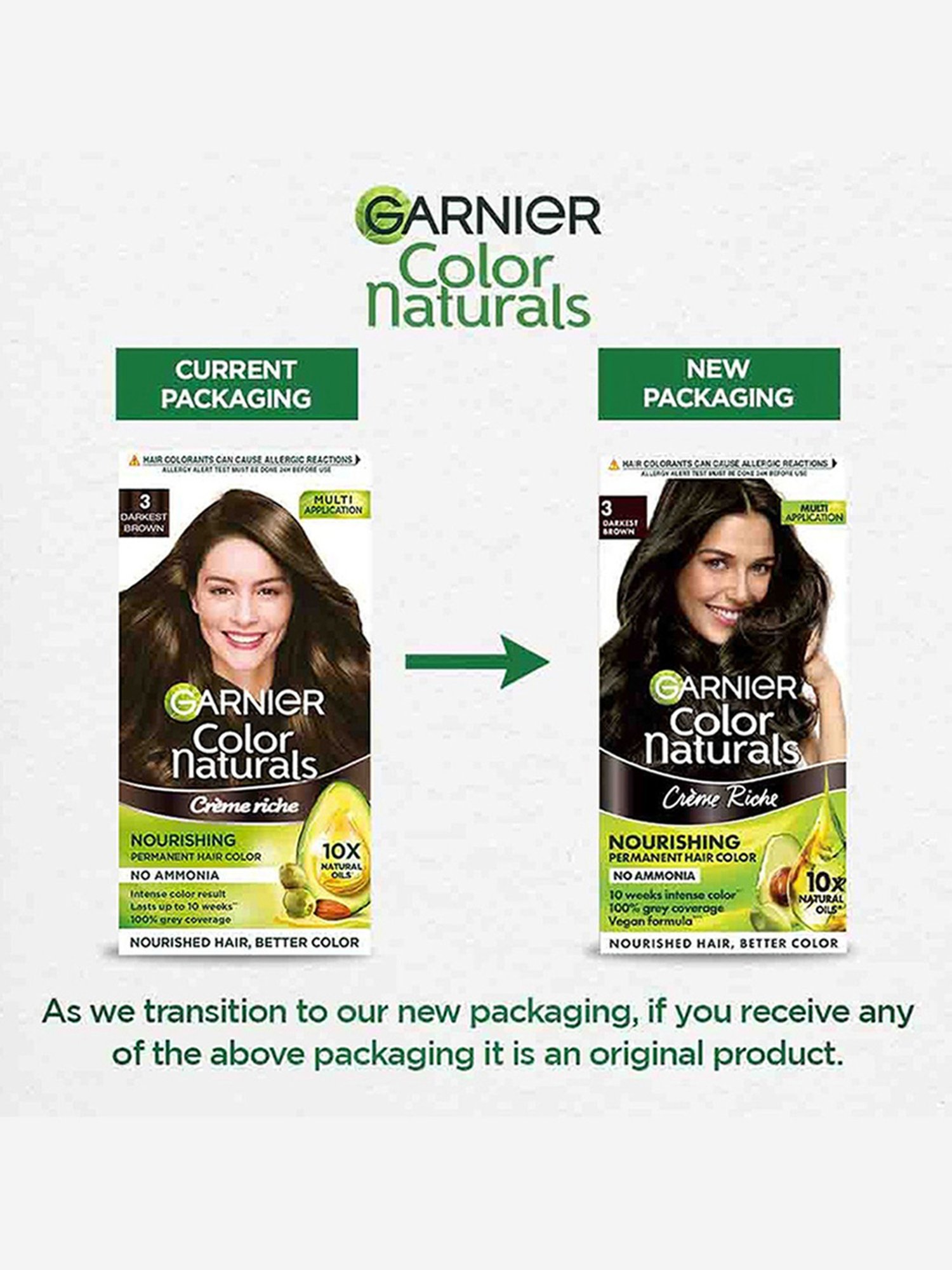 Garnier Color Naturals Creme Hair Color Shade 3 Darkest Brown - 70 ml + 60 gm