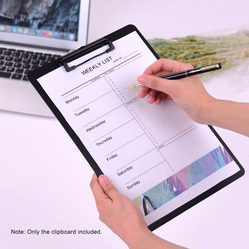 A4 Size Plastic Clipboard Writing Pad Board Low Profile Clip Document Holder with Hanging Hole for Students School Office