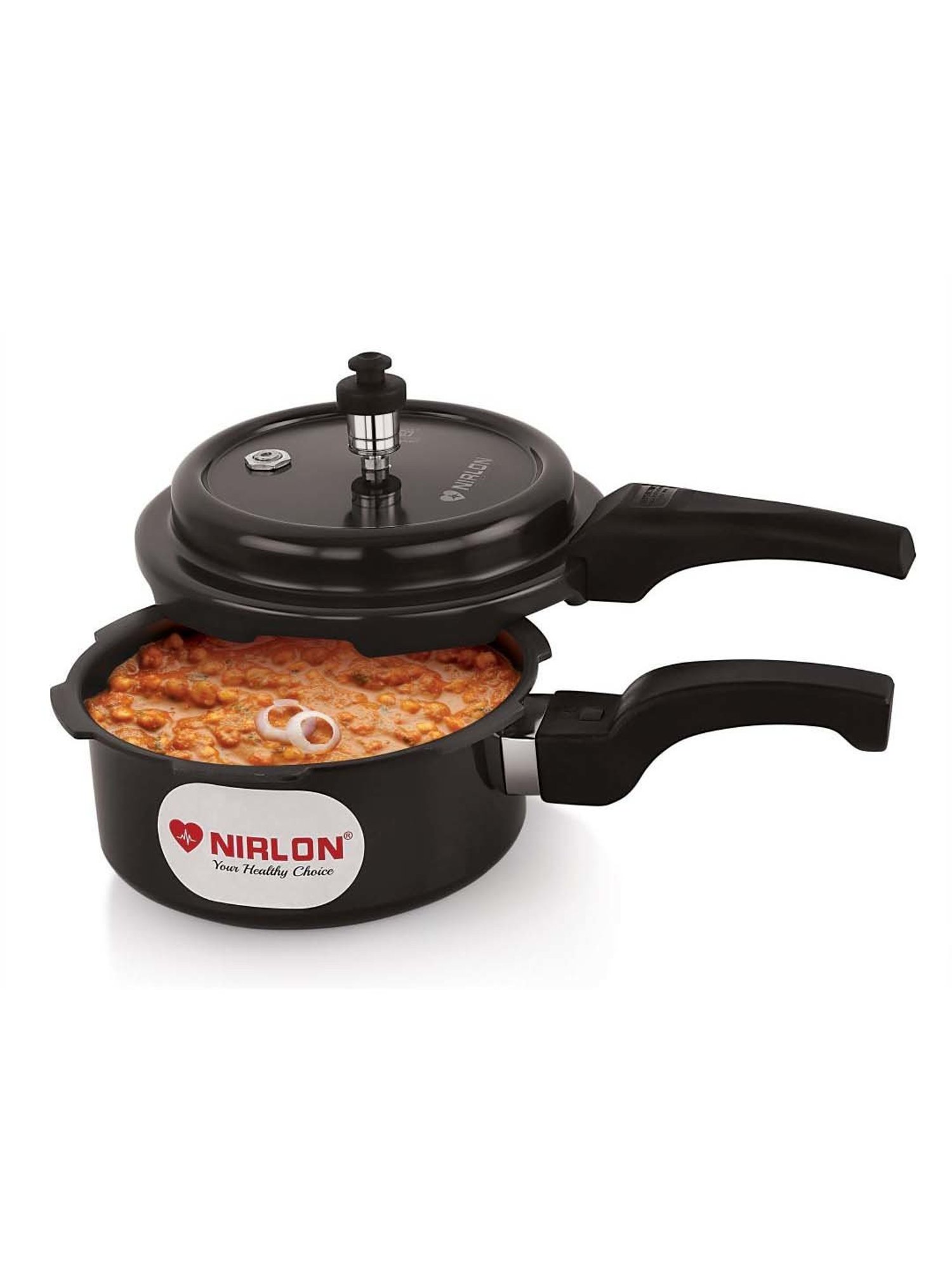 Nirlon Black Hard Anodised Induction & Gas Outer Lid Pressure Cooker (2 L)