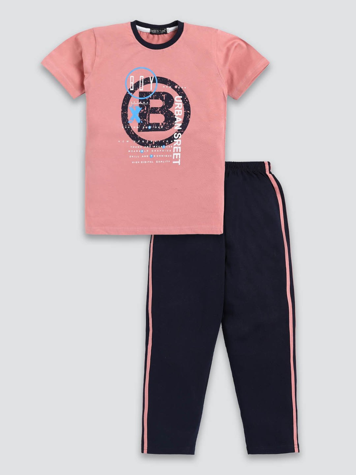 Todd N Teen Kids Pink & Navy Printed T-Shirt with Trackpantss