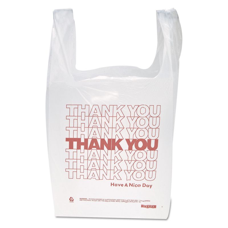 Inteplast Group "Thank You" Handled T-Shirt Bags 11 1/2 x 21 Polyethylene White 900/Carton THW1VAL