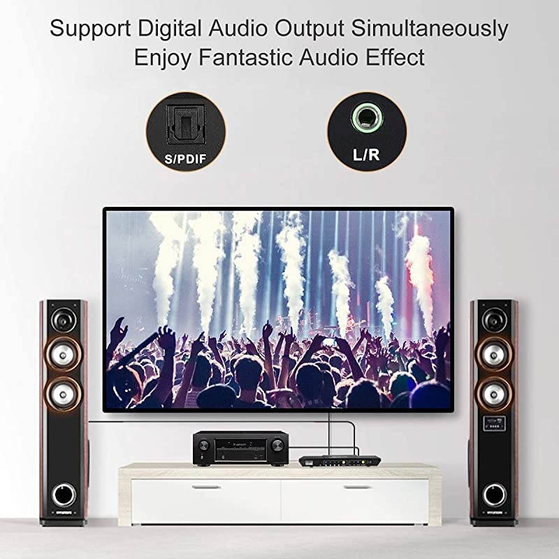 4x1 HDMI Switch Supports 4K60Hz 444 4 Port Ultra HD HDMI Switch with Optical LR Audio Output and Wireless IR Remote ControlBlack