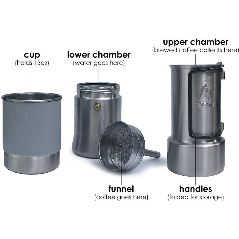 nCamp Portable Stainless Steel Outdoor Camping Espresso Style Caf'e Brewer Coffee Maker for Hiking and Backpacking
