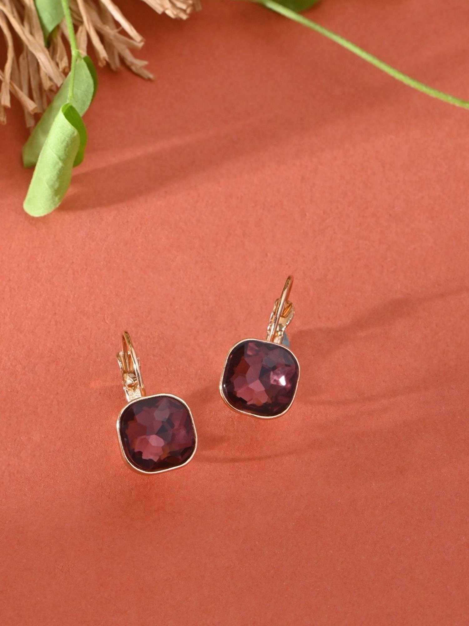 ToniQ Gold Maroon Party Hoop Drop Earrings for Women