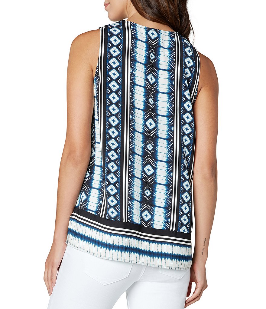 Liverpool Los Angeles Sleeveless Sateen V-Neck Side Slit Printed Top