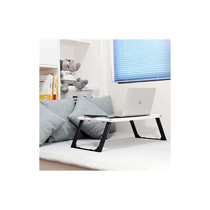 Foldable Laptop Bed Tray Tablet Charging Table Adjustable Lap Desk with Builtin 10000mAh Rechargeable Power Bank and LED Light Portable Laptop Table Breakfast Food Table Reading Desk Black