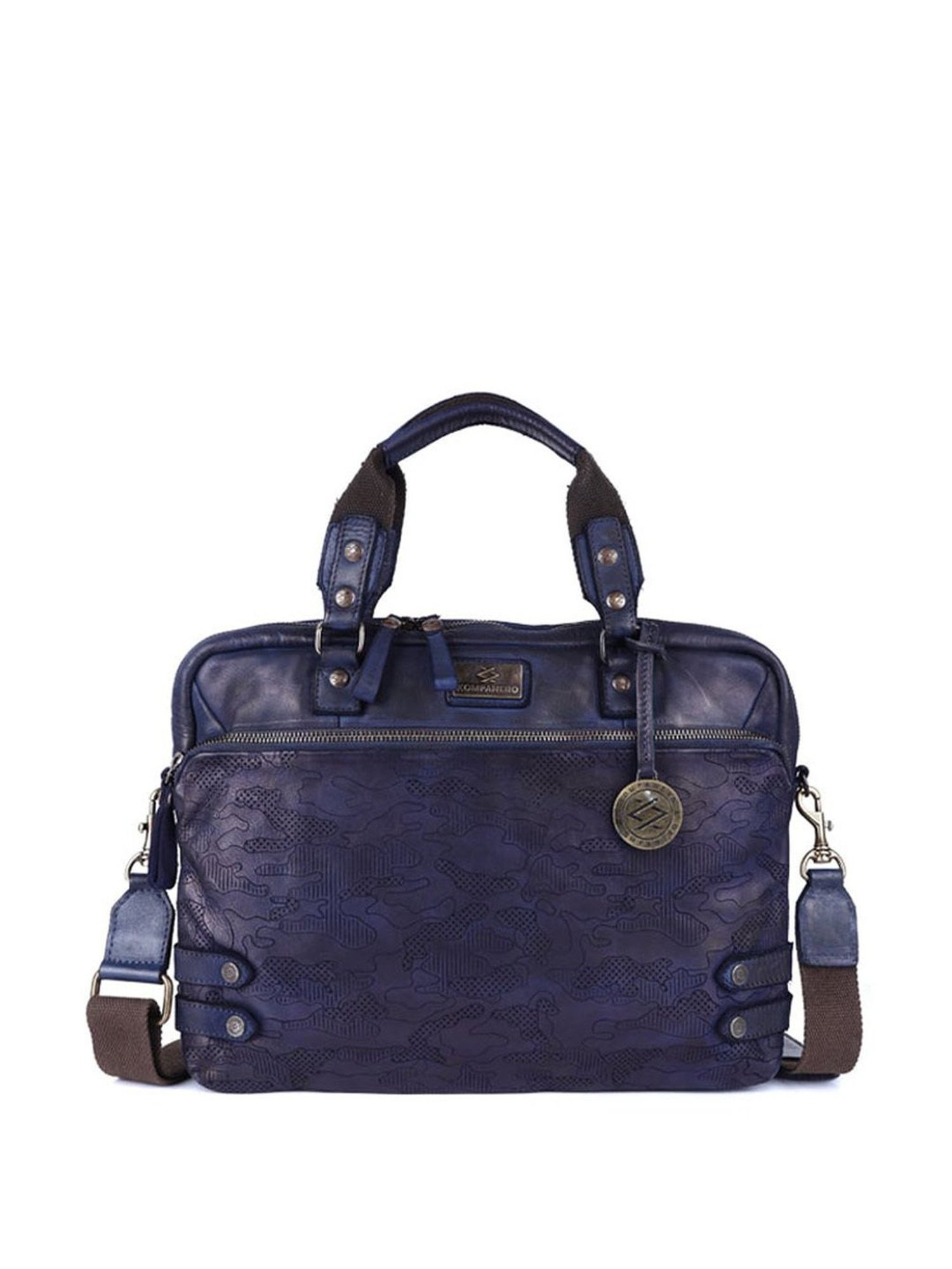 KOMPANERO Garrison Blue Leather Solid Messenger Bag