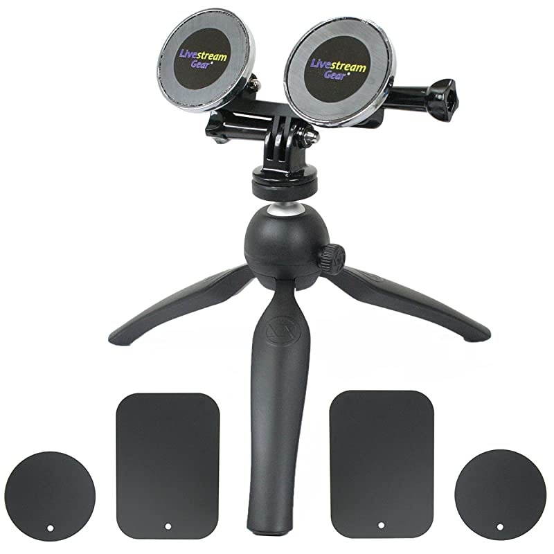 Gear Dual Device Magnetic Mount and Heavy Duty Tripod Mount Two Phones at Once via Magnets and Metallic Plates to This Tripod for Live Stream or Video with 2 Devices Strong Hold