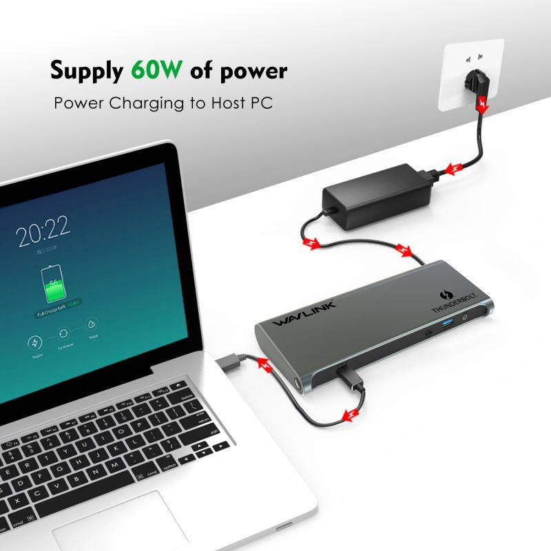 Wavlink 8K Dual DisplayPort Thunderbolt 3 Docking Station with 60W Upstream Charging, Dual DisplayPort 1.4, 3 x USB 3.1(10Gbps), 2 x USB 3.0(5Gbps), Gigabit Ethernet, Audio, for Mac & Windows