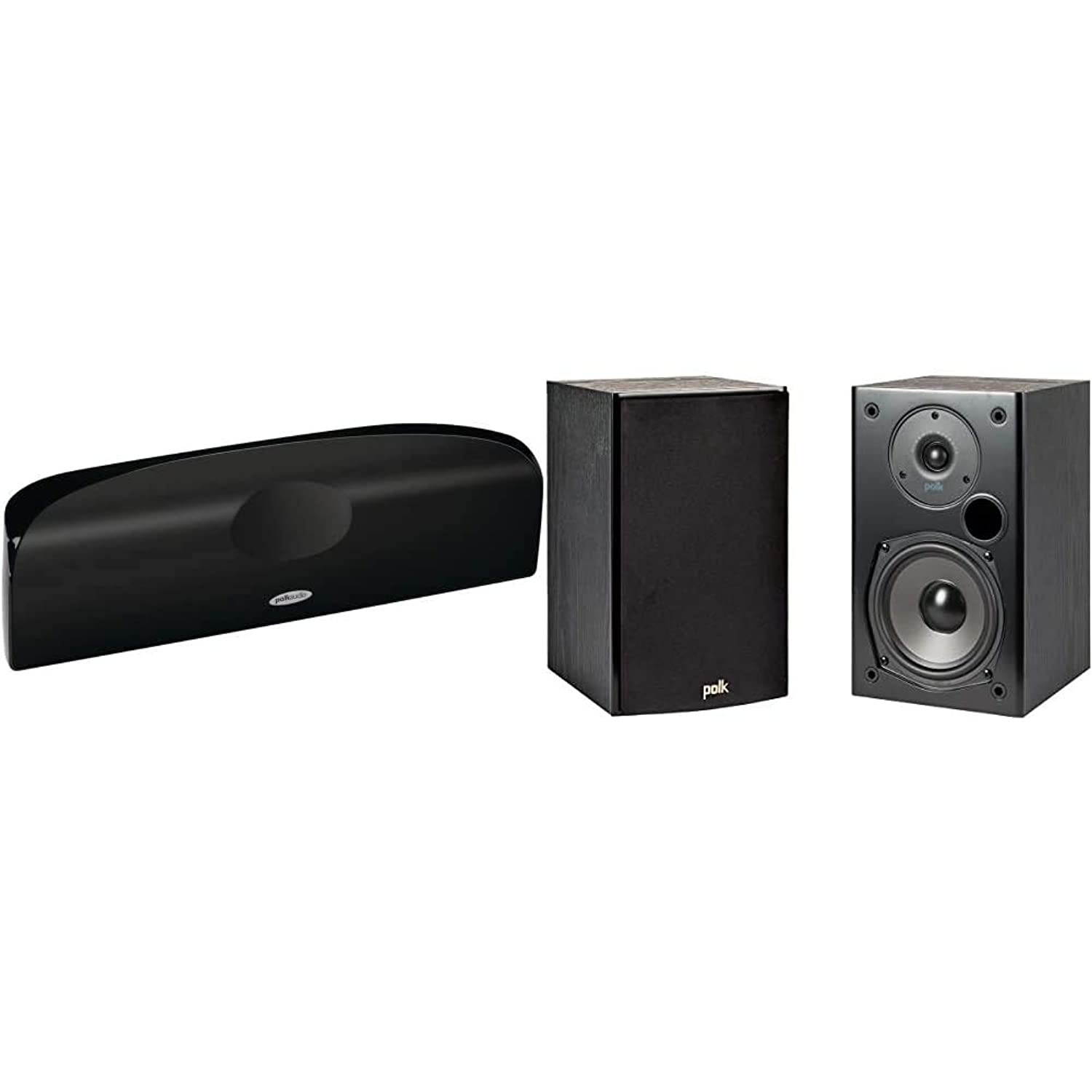 Polk Audio Blackstone TL1 Speaker Center Channel with Time Lens Technology | Compact Size, High Performance & T15 100 Watt Home Theater Bookshelf Speakers &ndash; Hi-Res Audio |Pair, Black