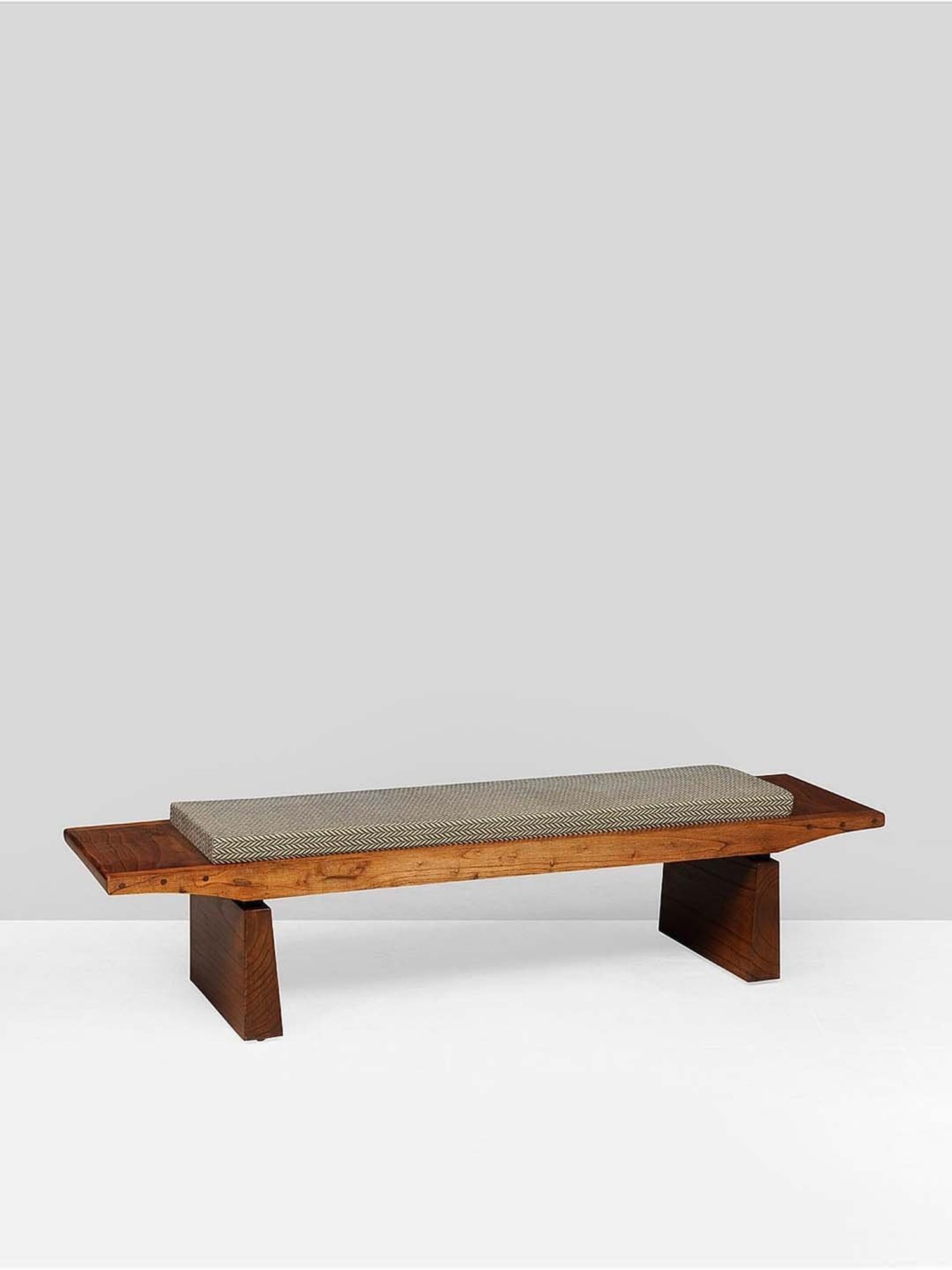 Fabindia Home Home Brown & Beige Wood Bench with Durrie