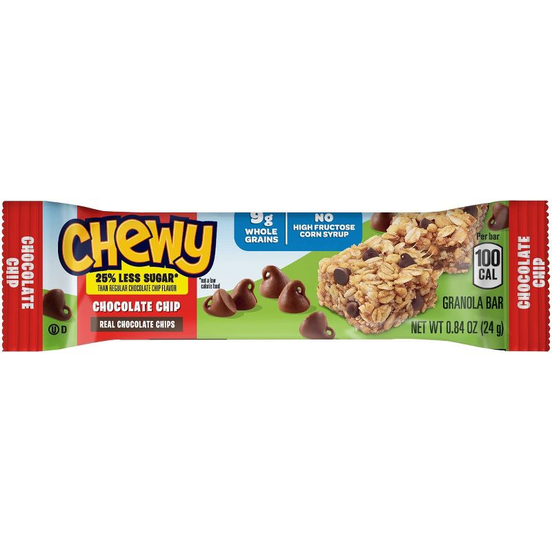 Quaker Chewy Reduced Sugar Choc Chip - 15.2oz/18ct