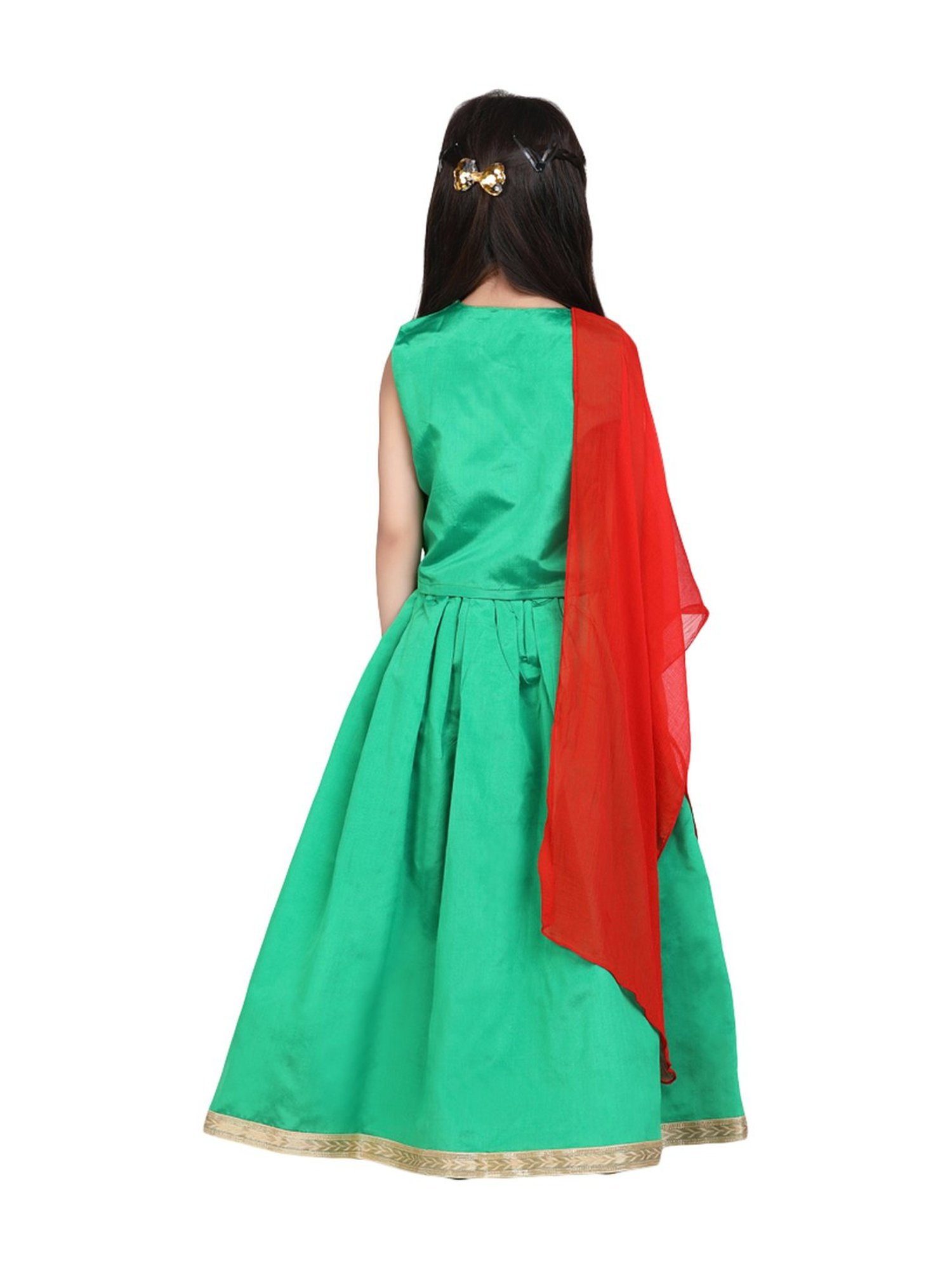 BownBee Kids Green Printed Lehenga Choli With Dupatta