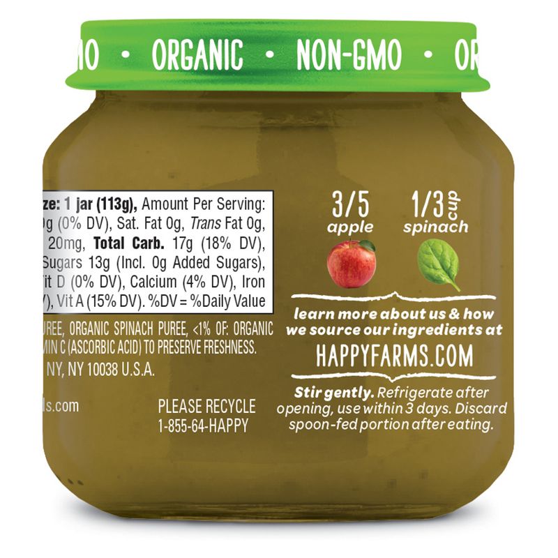 HappyBaby Clearly Crafted Apples & Spinach Baby Food Jar - 4oz