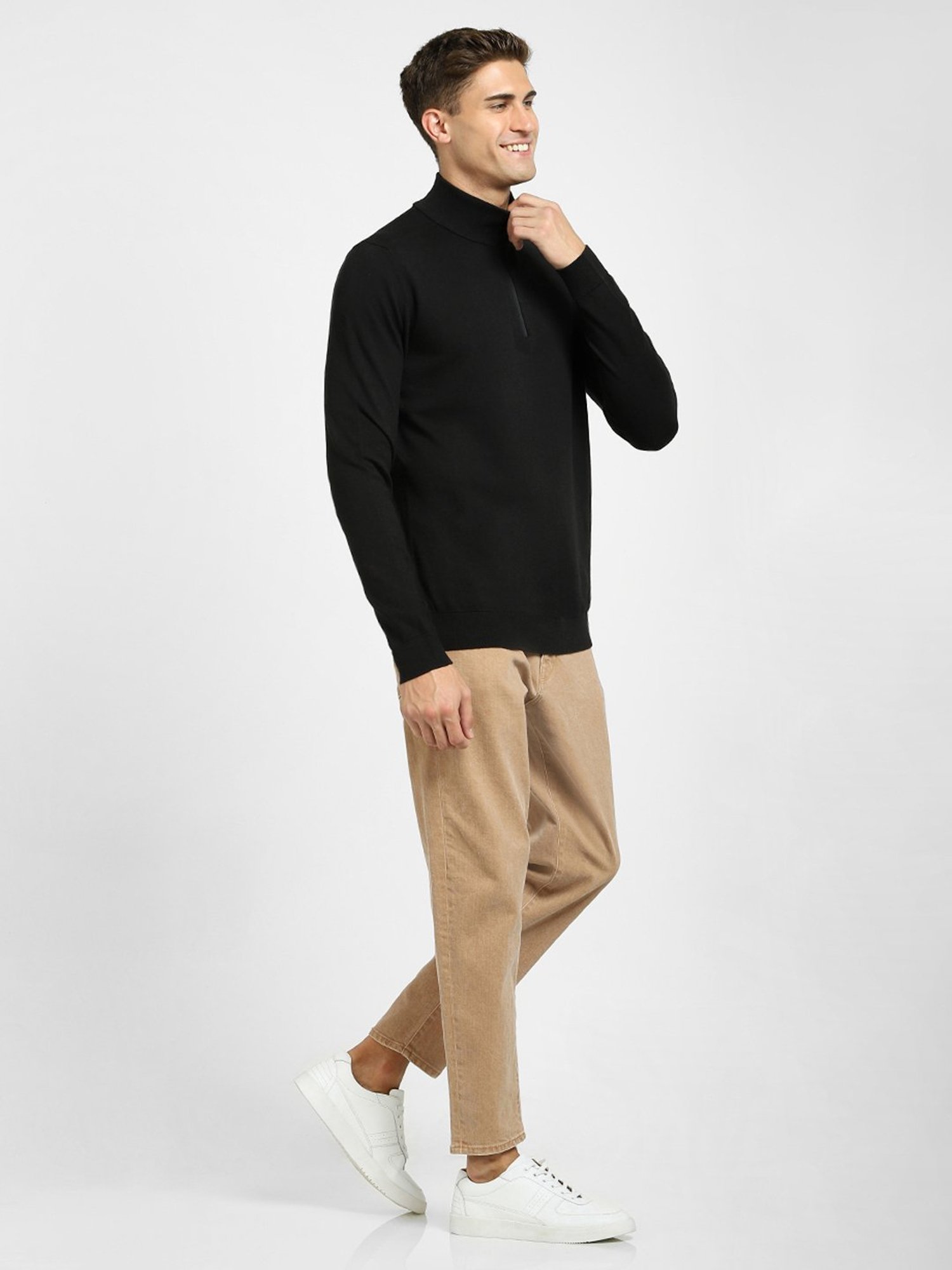 SELECTED HOMME Black Cotton Regular Fit Sweater