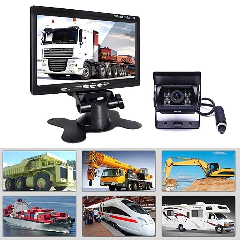 Car Backup Camera System  Waterproof 18 IR LED Night Vision Reverse Camera + 7quot TFT Rear View Monitor Vehicle Parking System for RVBusTrailerTruck 65ft 4Pin Aviation Video Cable