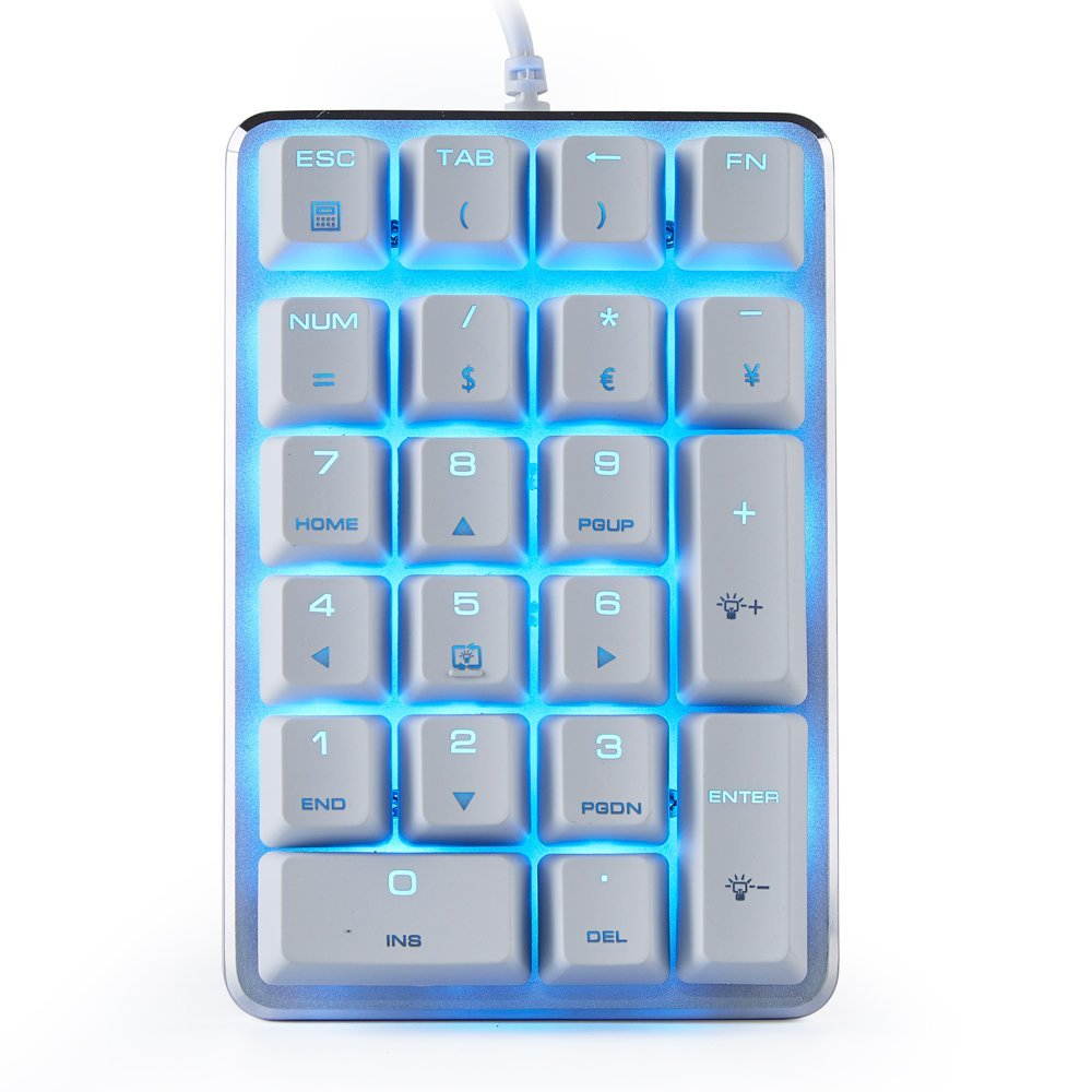 Mechanical Numeric Keypad GATERON Blue Switch Wired Ice Blue Backlit Gaming Keypad 21 keys Mini Numpad Portable Keypad Extended layout White Magicforce by Qisan